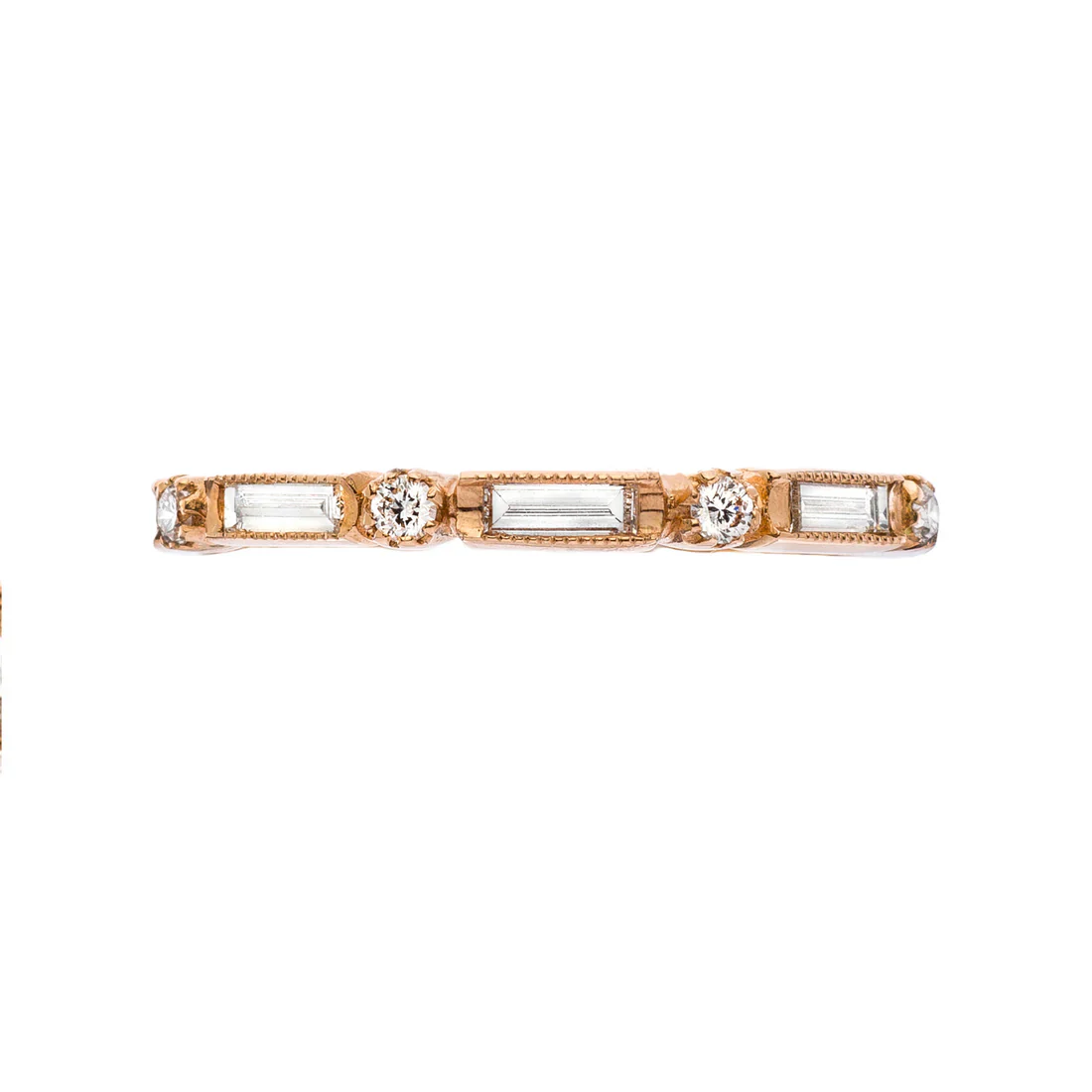 Sethi Couture 18k Rose Gold Lucy Baguette and Round Diamond Eternity Band - Size 6.5