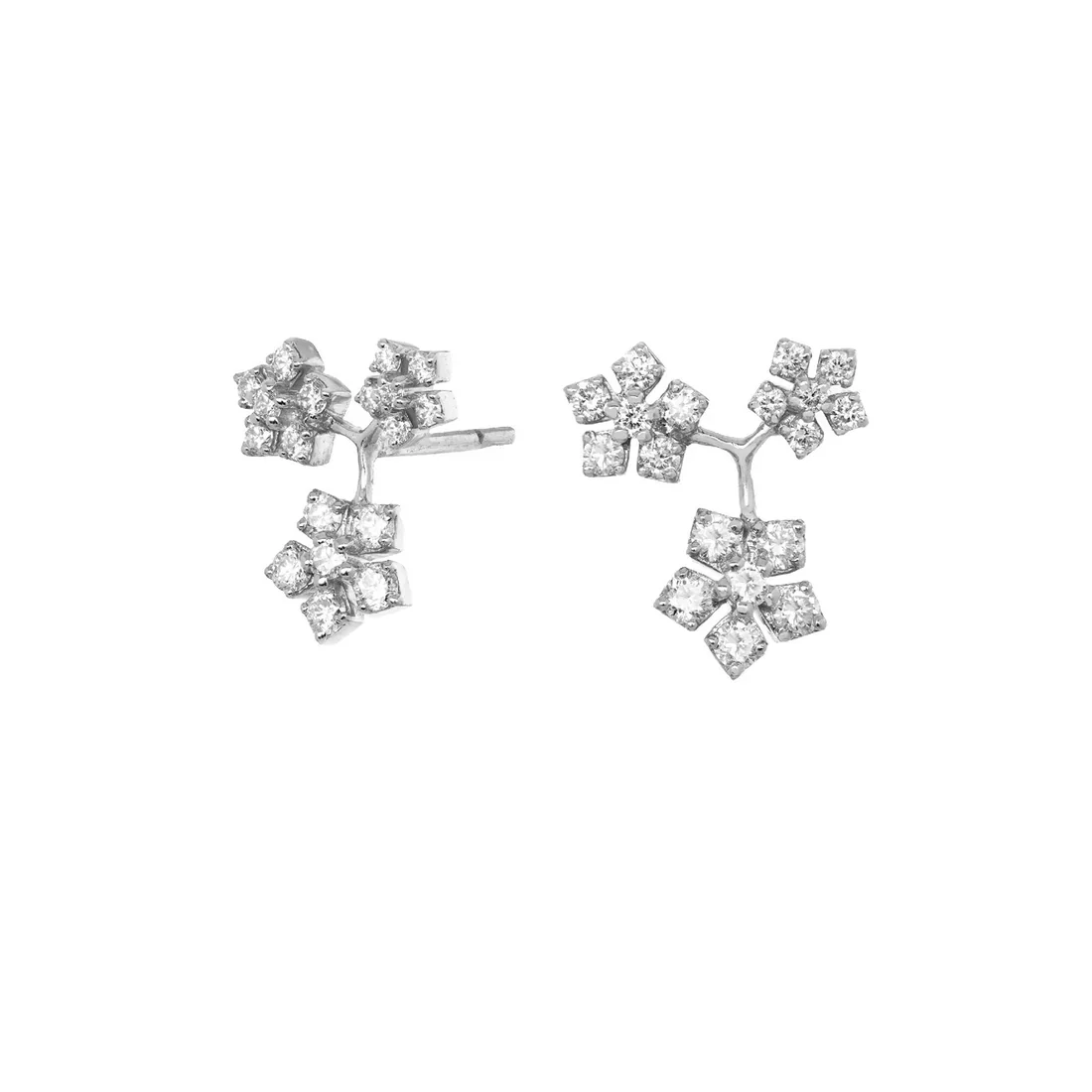 Sethi Couture 18K White Gold Enchanted Garden Trio Flower Diamond Stud Earrings