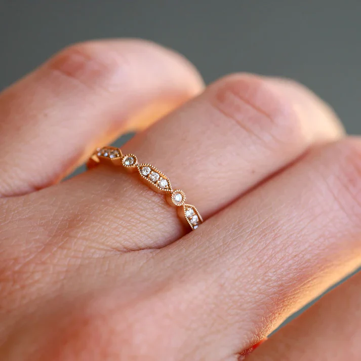 Sethi Couture 18K White Gold Deco Small Diamond Band - Image 2