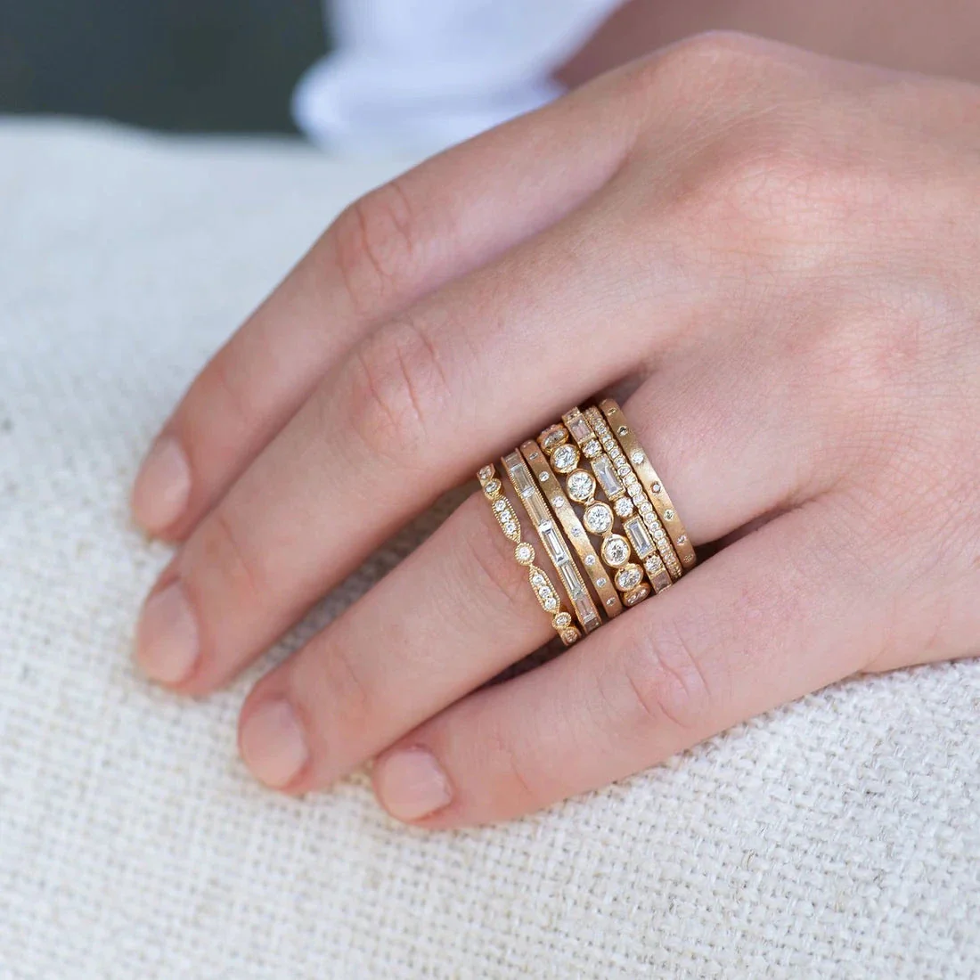 Sethi Couture 18K Yellow Gold Dunes Narrow Diamond Eternity Band - Size 6 - Image 3