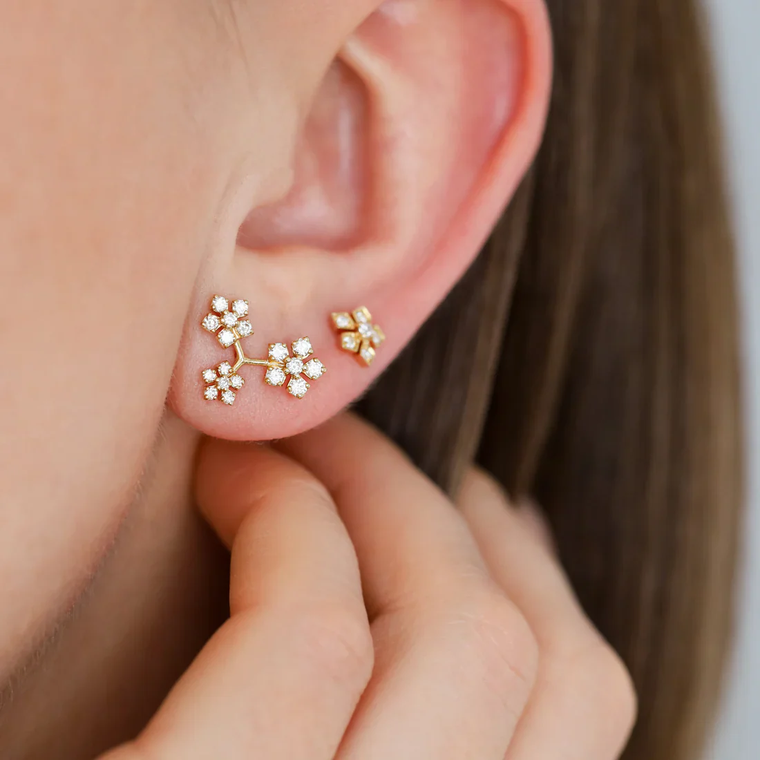 Sethi Couture 18K Yellow Gold Enchanted Garden Flower Diamond Stud Earrings - Image 2