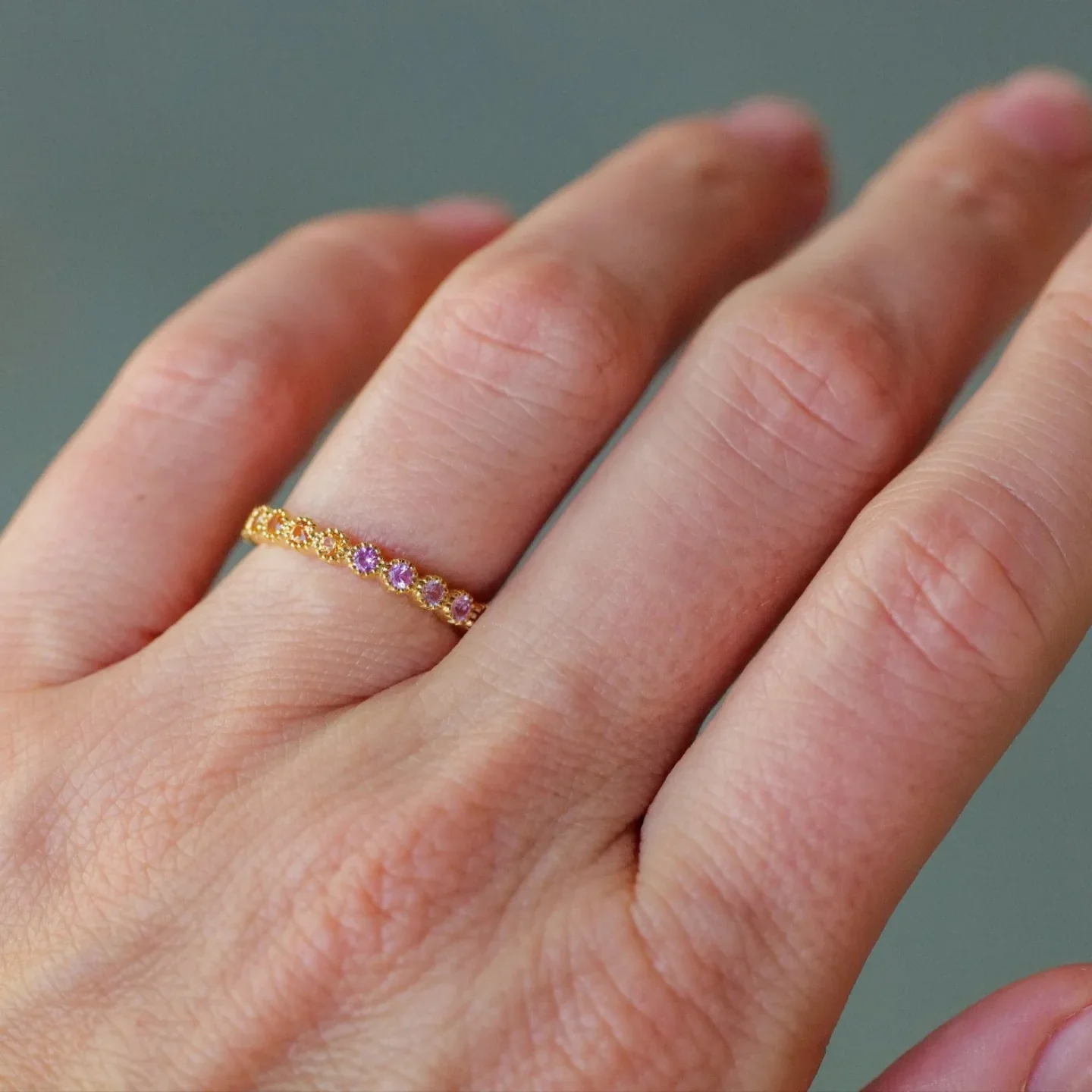 Sethi Couture 18K Yellow Gold Rainbow Sapphire Bezel Band - Size 6.5 - Image 2