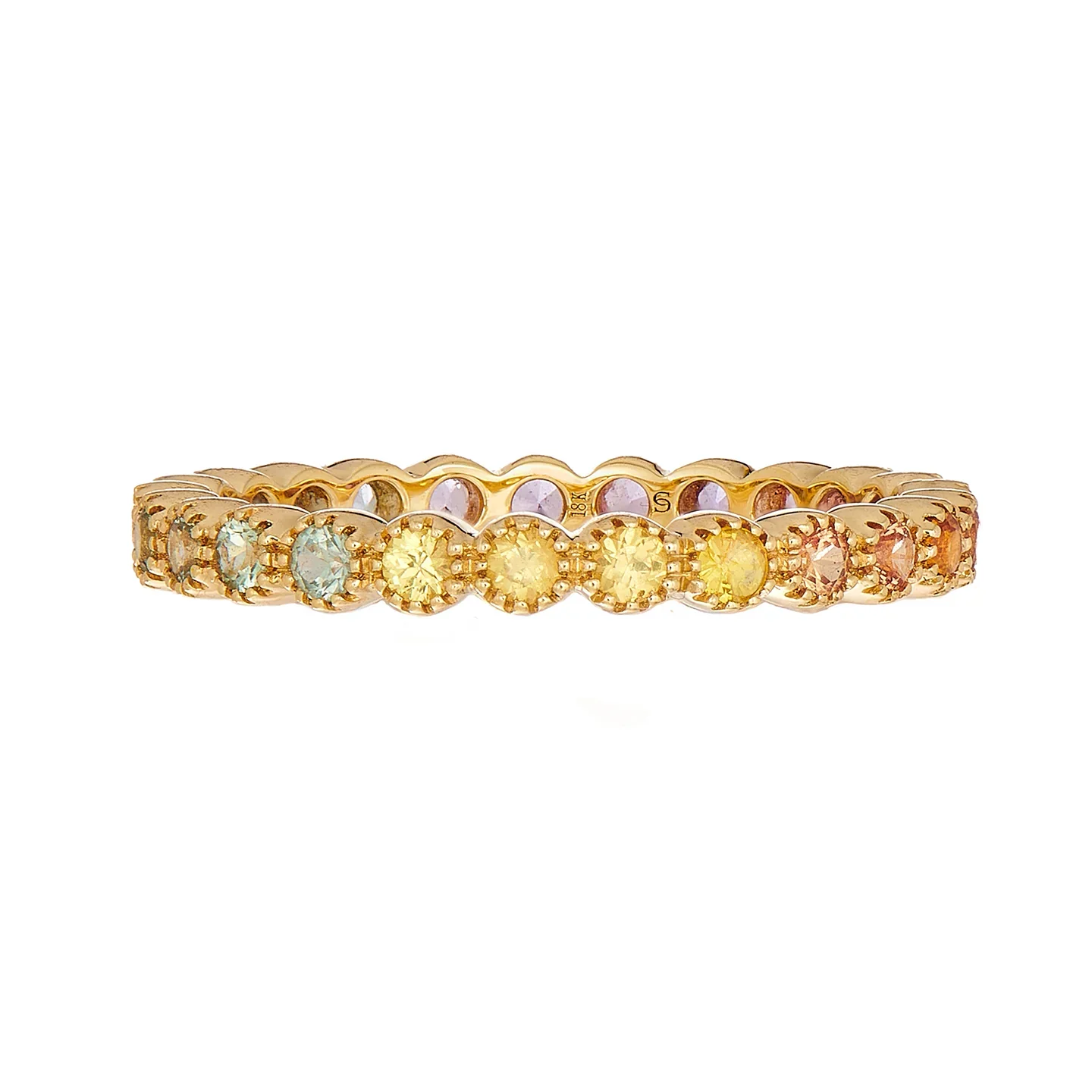 Sethi Couture 18K Yellow Gold Rainbow Sapphire Bezel Band - Size 6.5 - Image 3