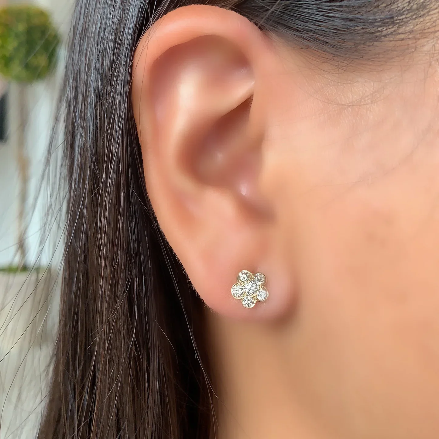 Sethi Couture 18K Yellow Gold Tuilerie White Diamond Stud Earrings - Image 2