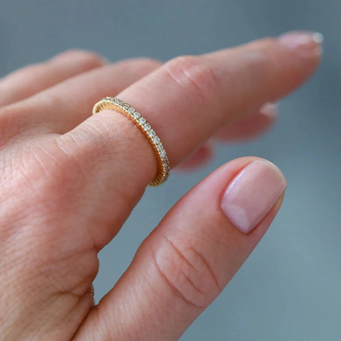 Sethi Couture 18K Yellow Gold White Diamond Prong-Set Eternity Band - Size 6.5 - Image 2