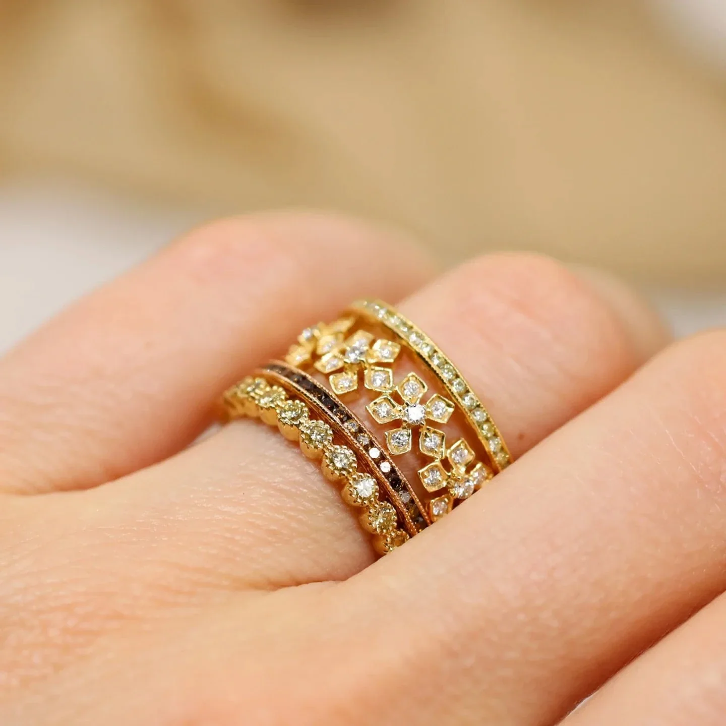 Sethi Couture Enchanted Garden 18K Yellow Gold Diamond Flower Eternity Band - Image 2