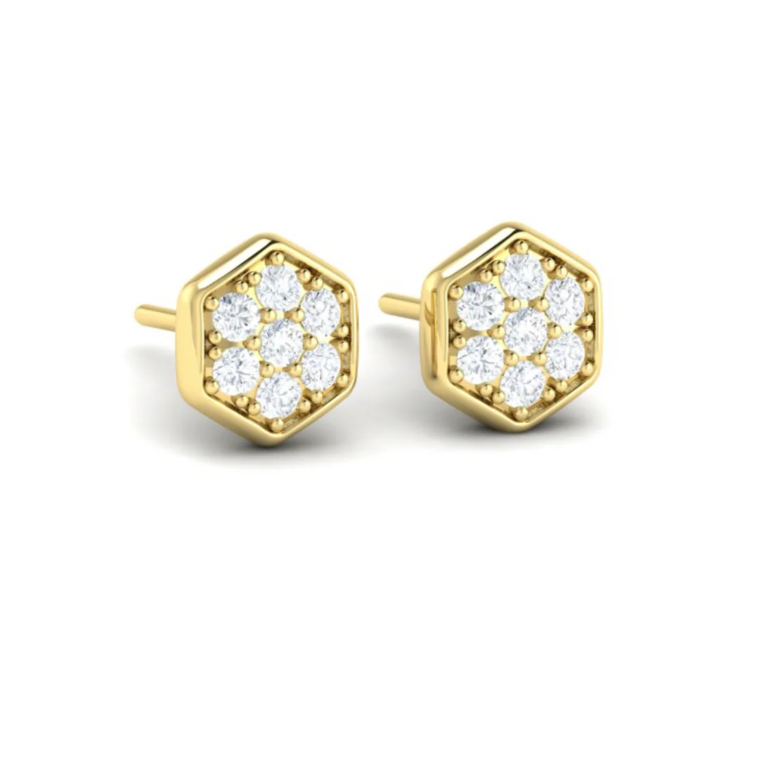 Springer's Forever Signature 14k Yellow Gold Diamond Cluster Honeycomb Stud Earrings - Image 2