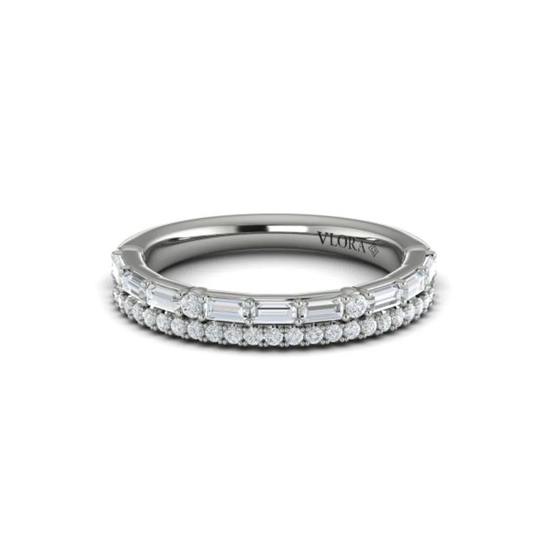Springer's Forever Select 18k White Gold Double Row Baguette and Round Diamond Band - .71ctw