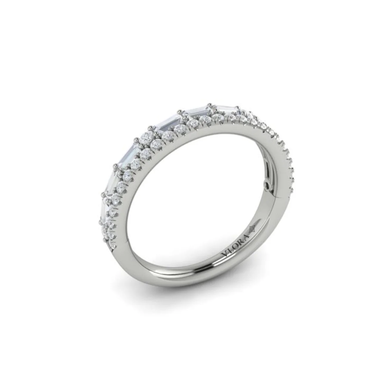 Springer's Forever Select 18k White Gold Double Row Baguette and Round Diamond Band - .71ctw - Image 2