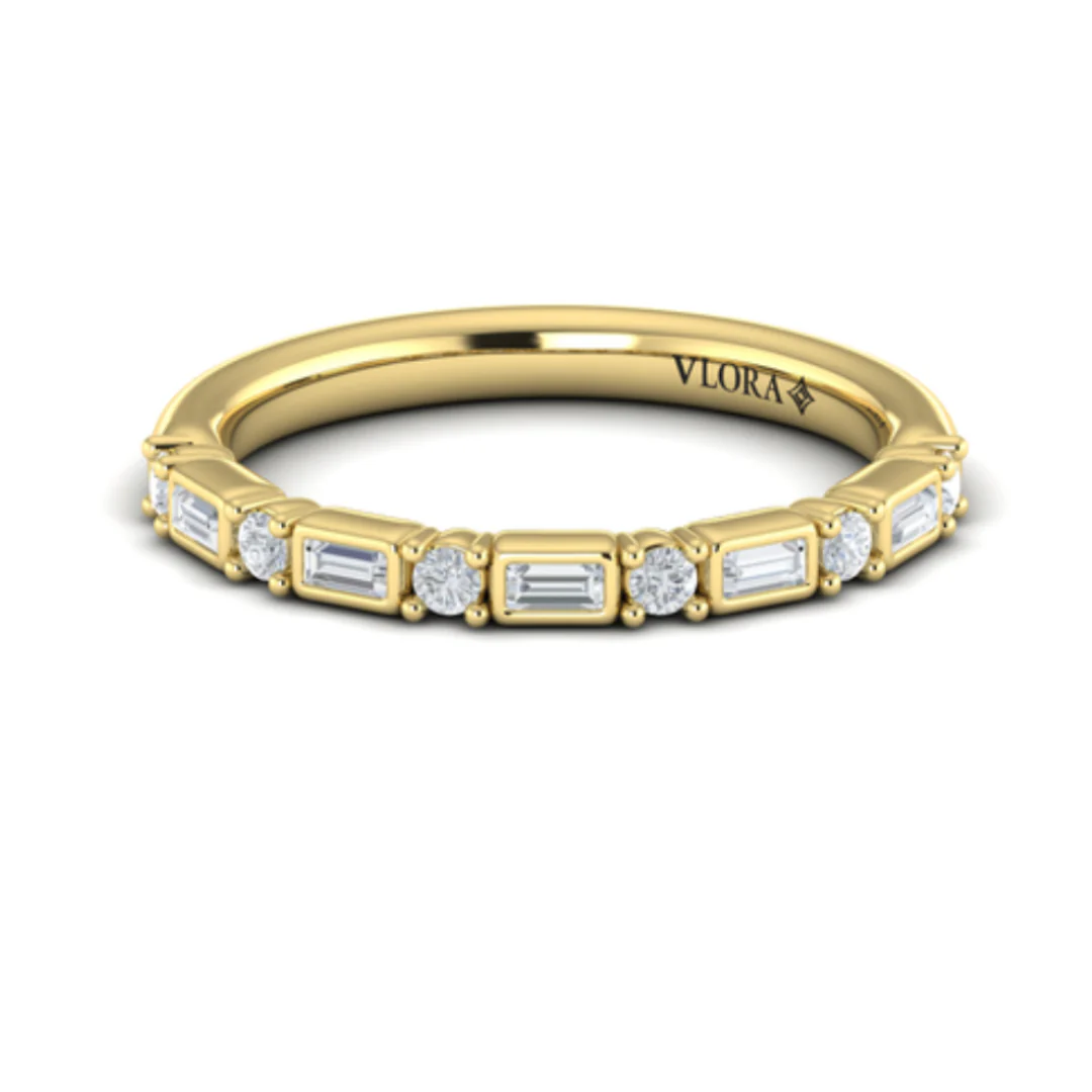 Springer's Forever Select 18k Yellow Gold Alternating Round and Baguette Diamond Band - 0.30ctw