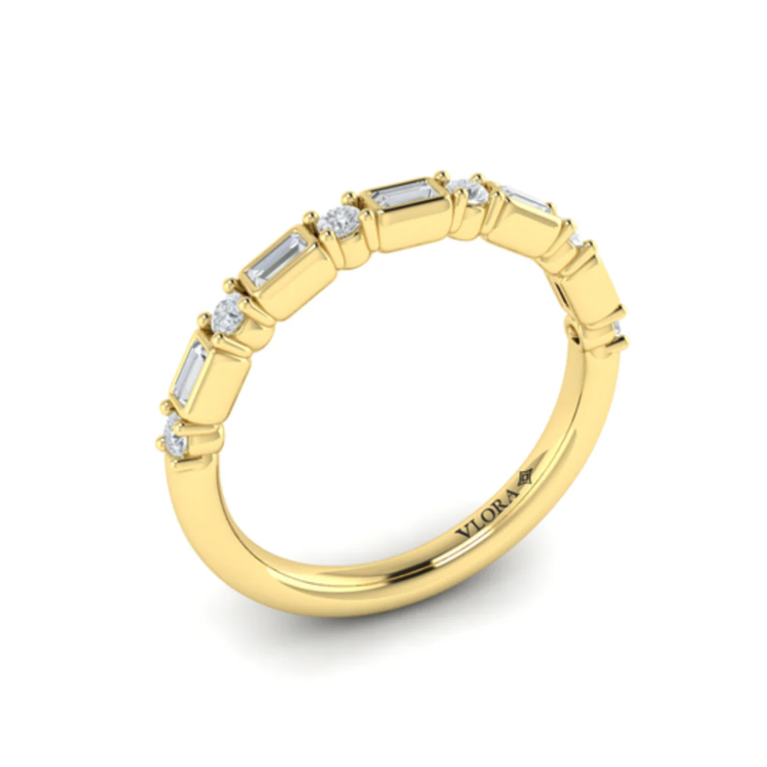 Springer's Forever Select 18k Yellow Gold Alternating Round and Baguette Diamond Band - 0.30ctw - Image 2