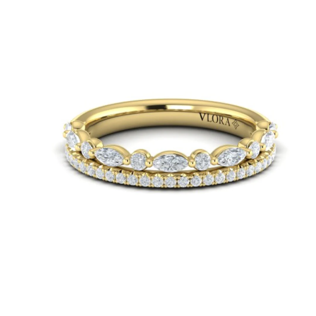 Springer's Forever Select 18k Yellow Gold Marquise and Round Diamond Split Shank Band - 0.68ctw