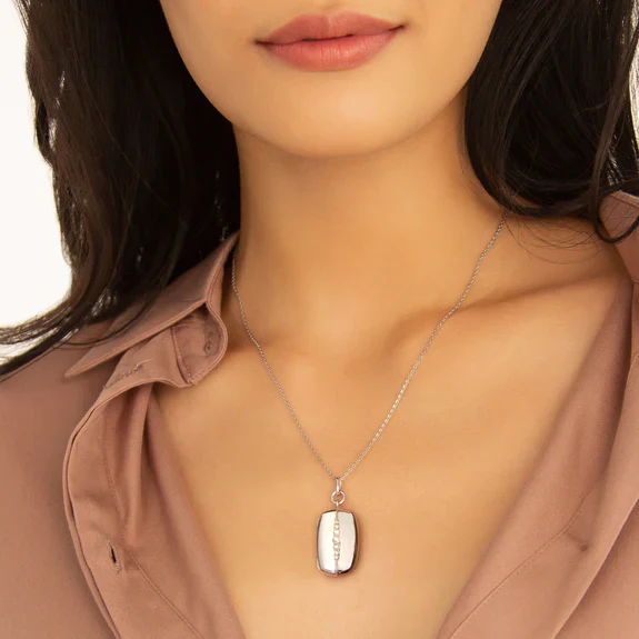 Monica Rich Kosann Sterling Silver Slim Rectangular Kate Locket with a Graduated Rose Cut White Sapphires Stripe - Image 2