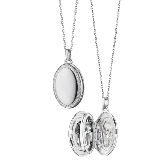Monica Rich Kosann Sterling Silver Midi Four Image Locket with a White Sapphire Border