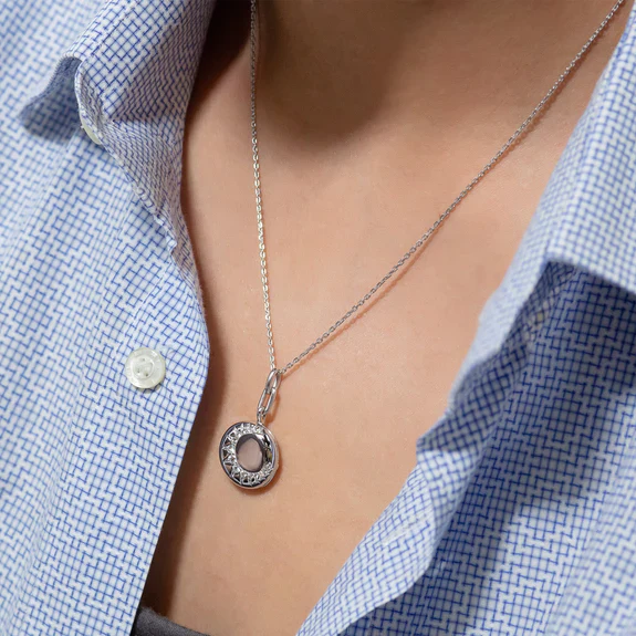 Monica Rich Kosann Sterling Silver Round Sun Locket with White Sapphires - Image 2