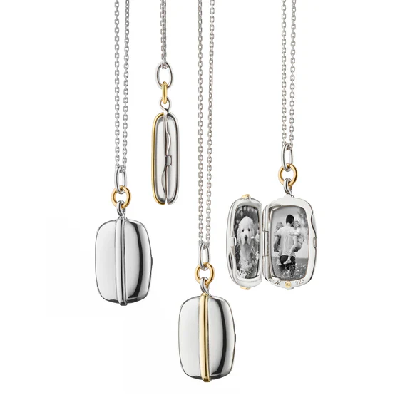 Monica Rich Kosann Sterling Silver and 18K Yellow Gold Two-Tone Slim Rectangular Brie Locket
