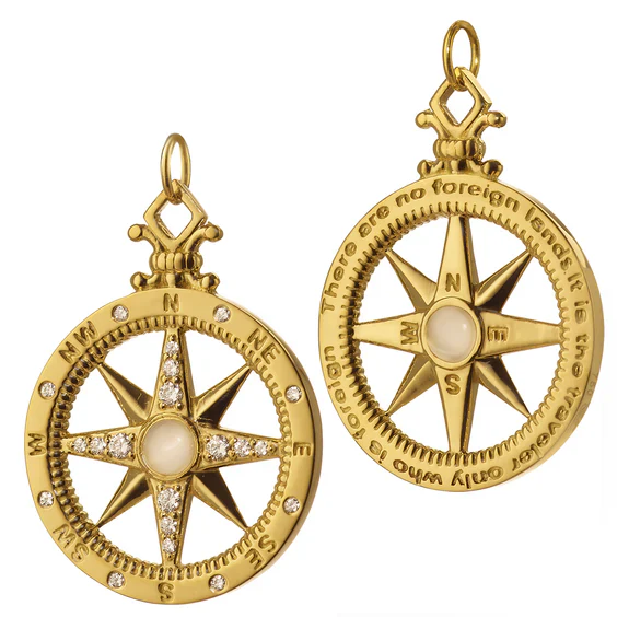 Monica Rich Kosann Travel Global Compass Charm with Moonstones and Diamonds
