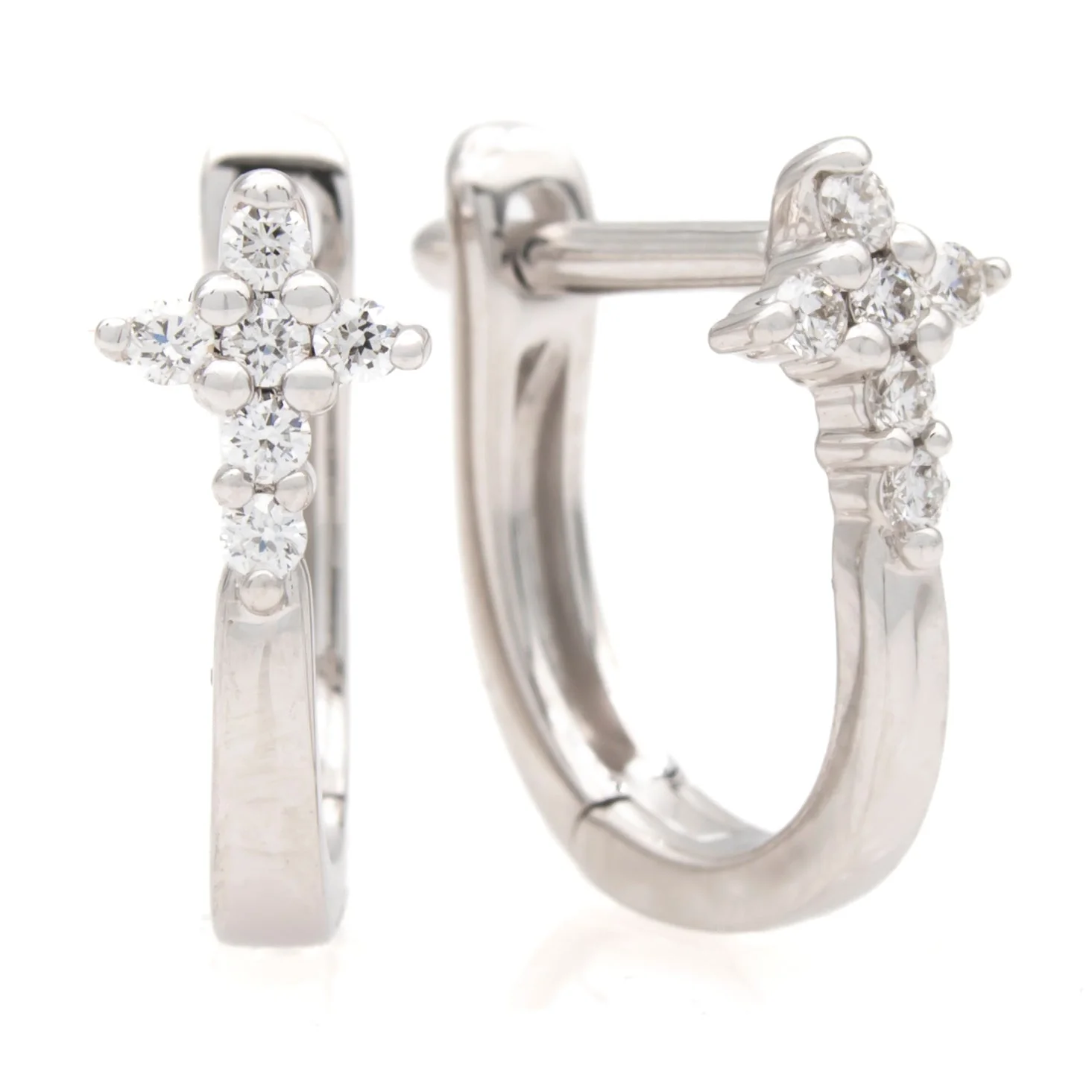 Springerâs Forever Signature Diamond Cross Huggie Earrings in 14K White Gold â .12ctw