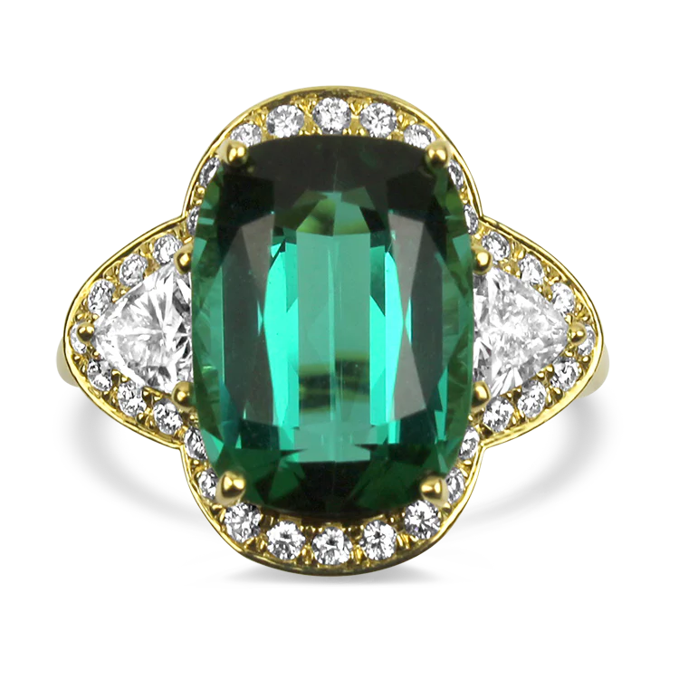 Springer's Collection 18K Yellow Gold Green Tourmaline and Diamond Ring