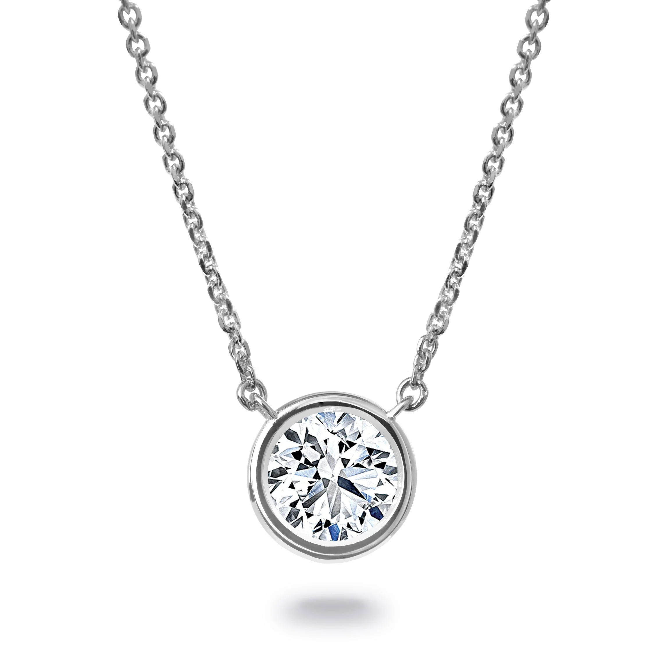 Springer's Forever Select Round Diamond Bezel Solitaire Pendant Necklace in 18K White Gold ā 0.70ctw
