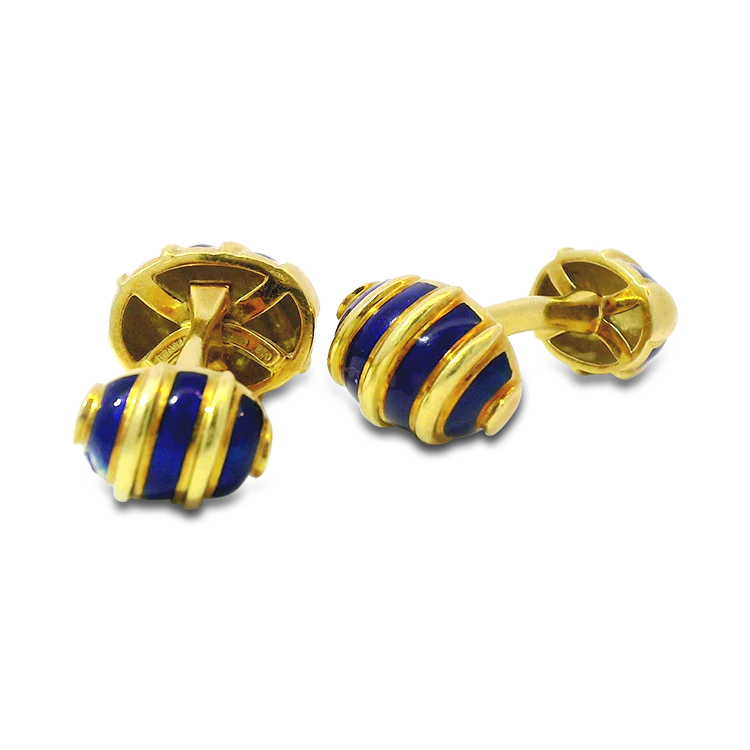 Tiffany & Co. Estate 18K Yellow Gold Jean Schlumberger Blue Enamel Cufflinks