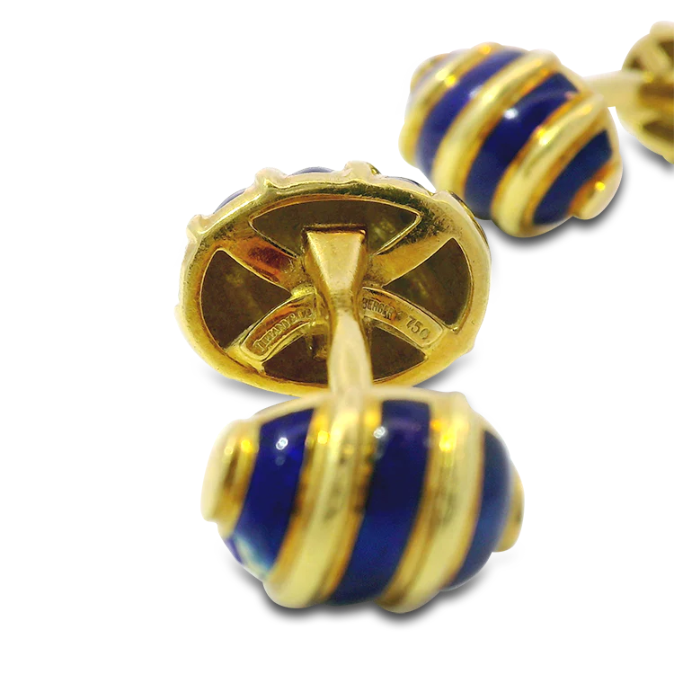 Tiffany & Co. Estate 18K Yellow Gold Jean Schlumberger Blue Enamel Cufflinks - Image 2