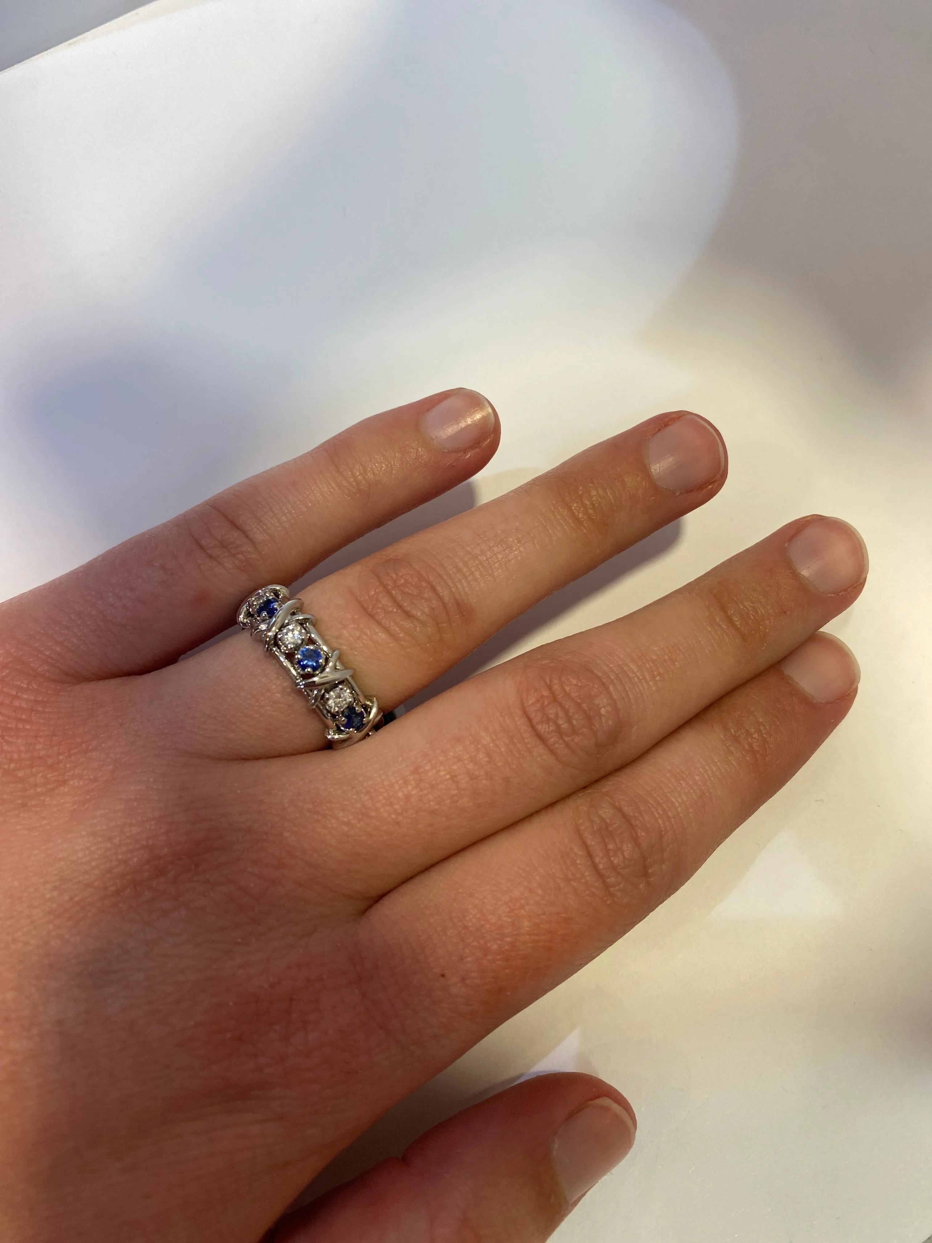 Tiffany & Co. Estate Jean Schlumberger Platinum, Diamond & Sapphire Sixteen Stone Ring - Image 3
