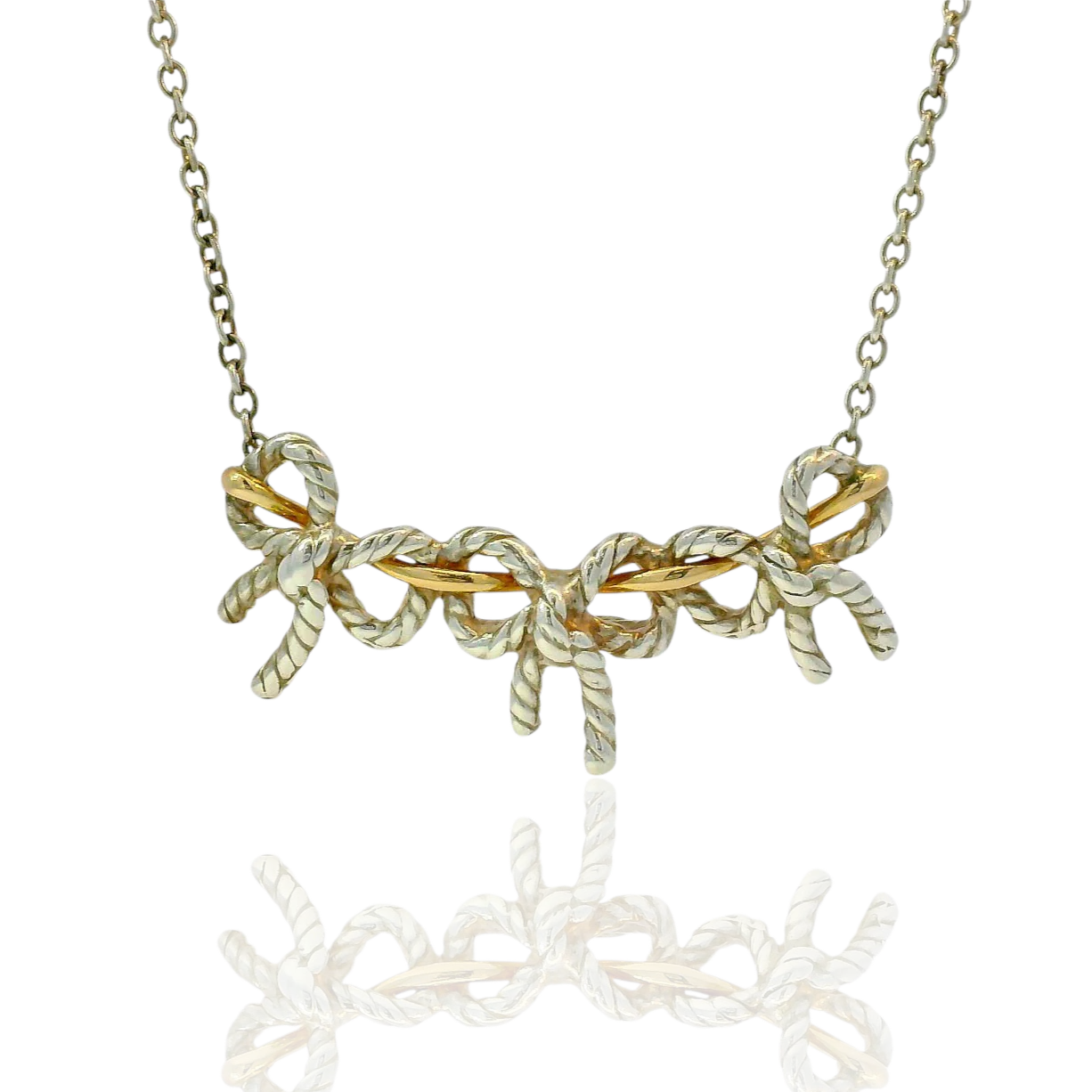 Tiffany & Co. Estate Sterling Silver & 18K Yellow Gold Three Bow Necklace
