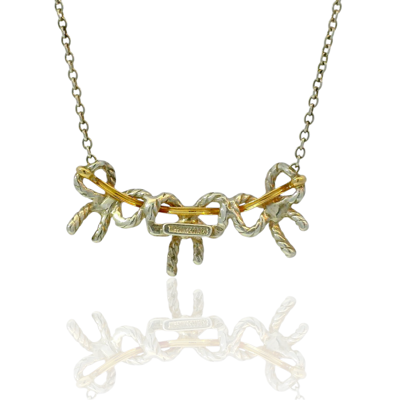 Tiffany & Co. Estate Sterling Silver & 18K Yellow Gold Three Bow Necklace - Image 2