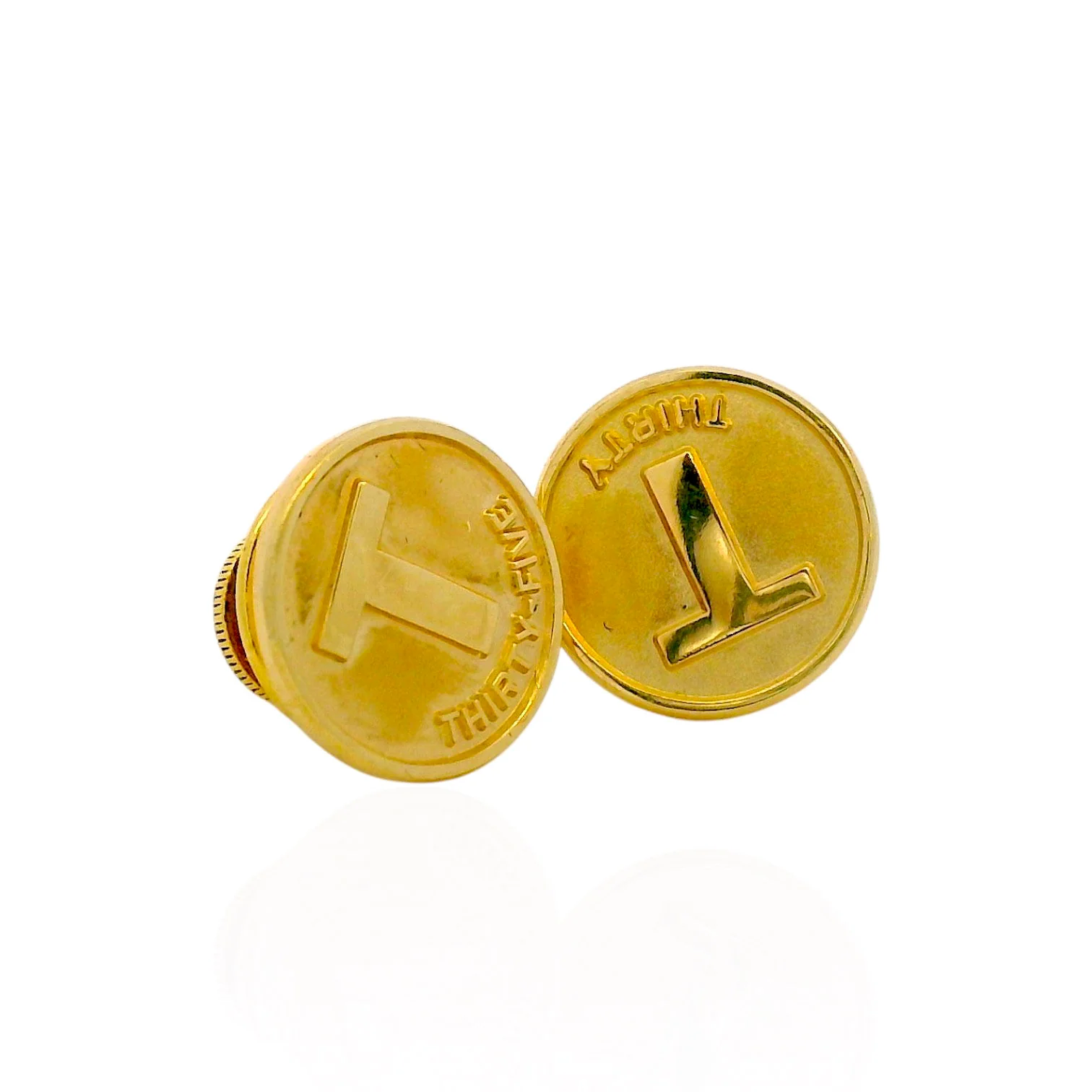 Tiffany & Co. Estate “T Thirty Five” 18K Yellow Gold Tie Tack Pair