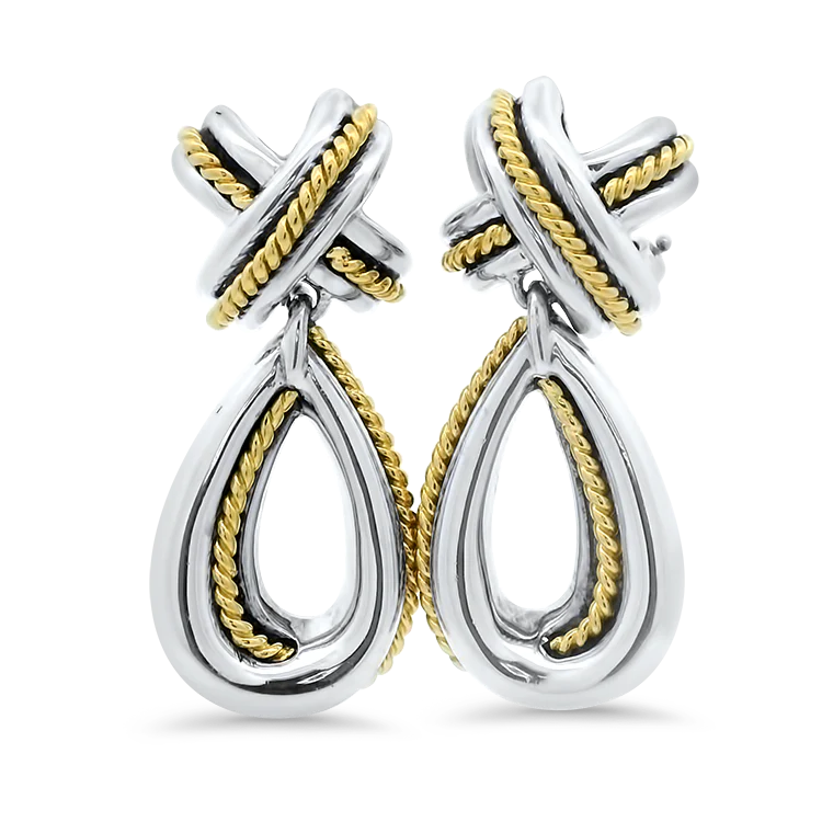 Tiffany & Co. Sterling Silver & 18k Yellow Gold "X" Dangle Drop Earrings