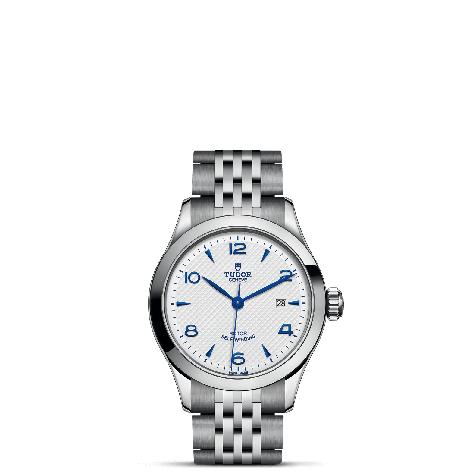TUDOR 1926 28mm Case, White Opaline and Blue Dial, Steel Bracelet (M91350-0005)