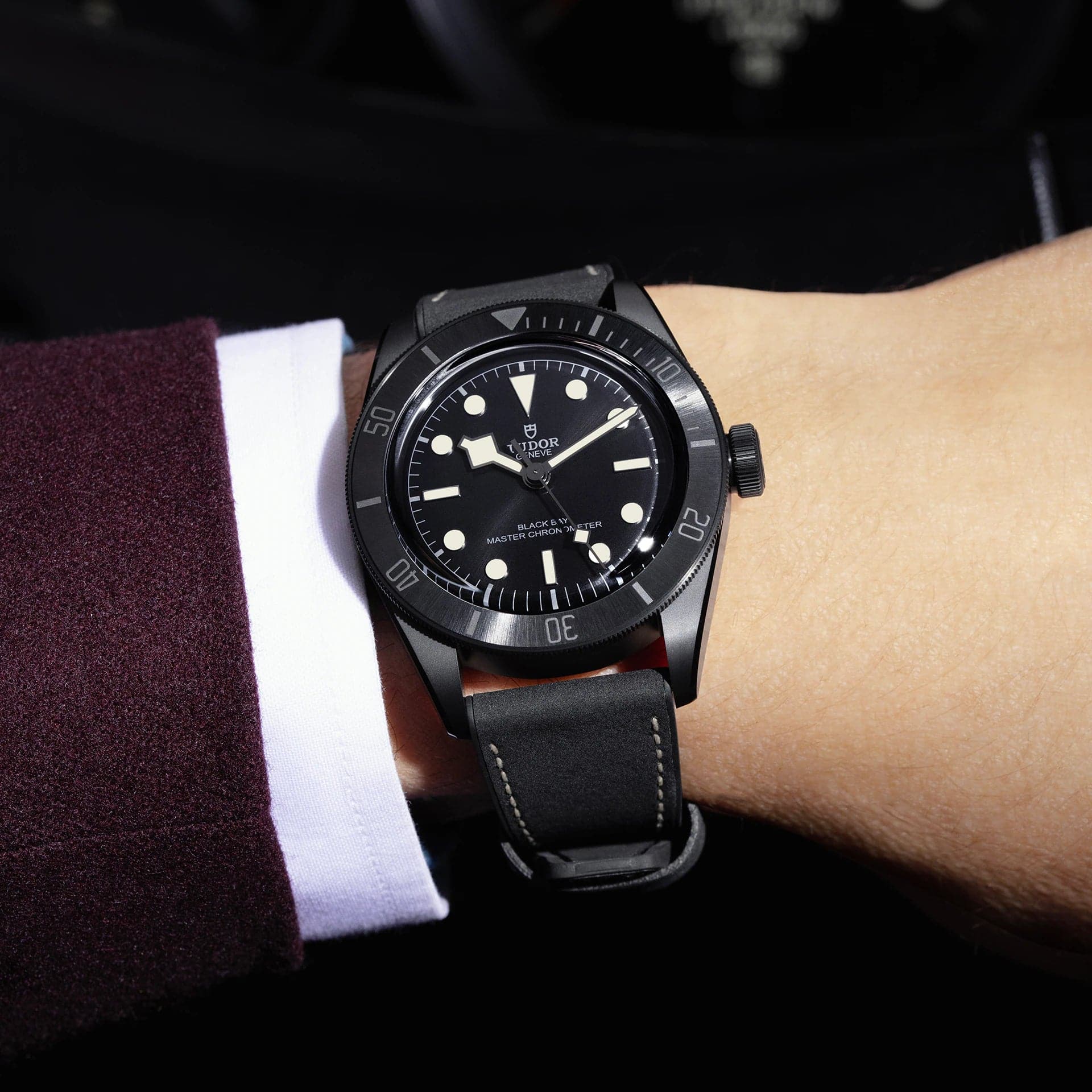 TUDOR Black Bay 41mm Ceramic Case, Black Dial, Hybrid Leather and Rubber Strap (M79210CNU-0001) - Image 5