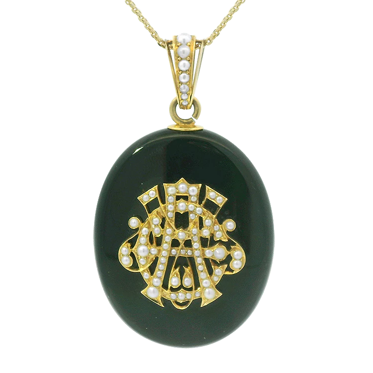 Victorian 14K Yellow Gold Mourning Onyx & Pearl Pendant