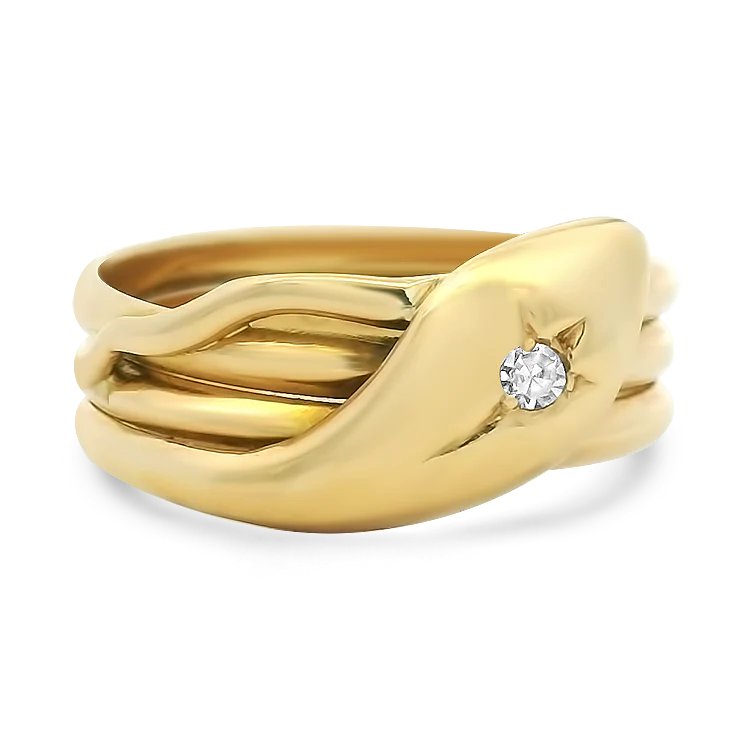 Victorian 18k Yellow Gold Snake Ring with Diamond