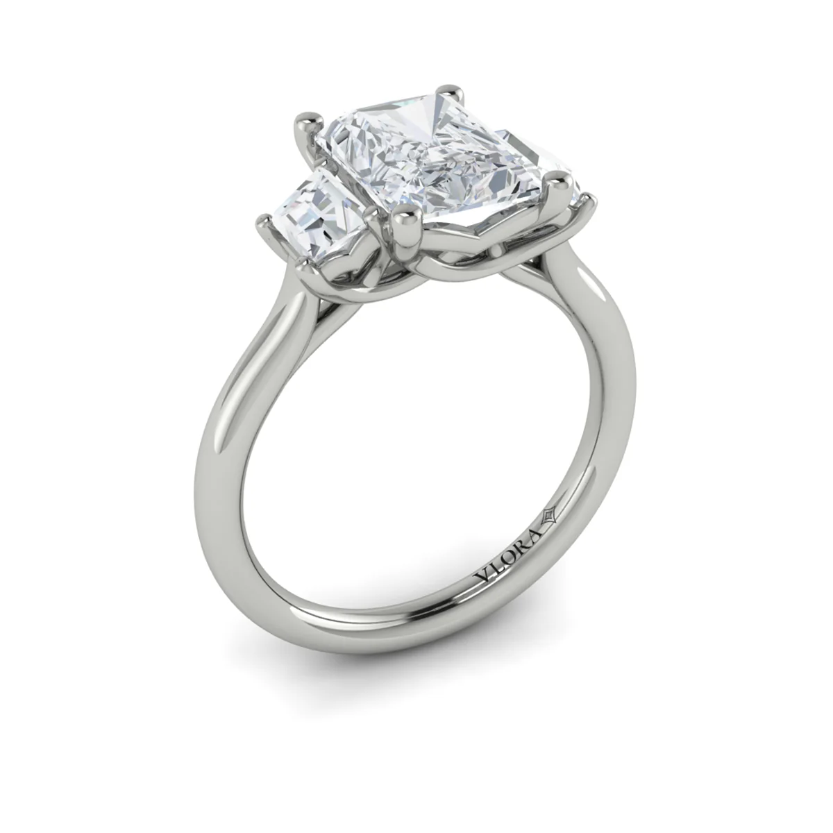 Springer's Forever Select 18k White Gold Emerald Cut Three-Stone Engagement Ring Mounting - Image 3