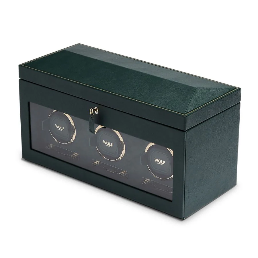 WOLF British Racing Triple Watch Winder with Storage - Green - Image 2