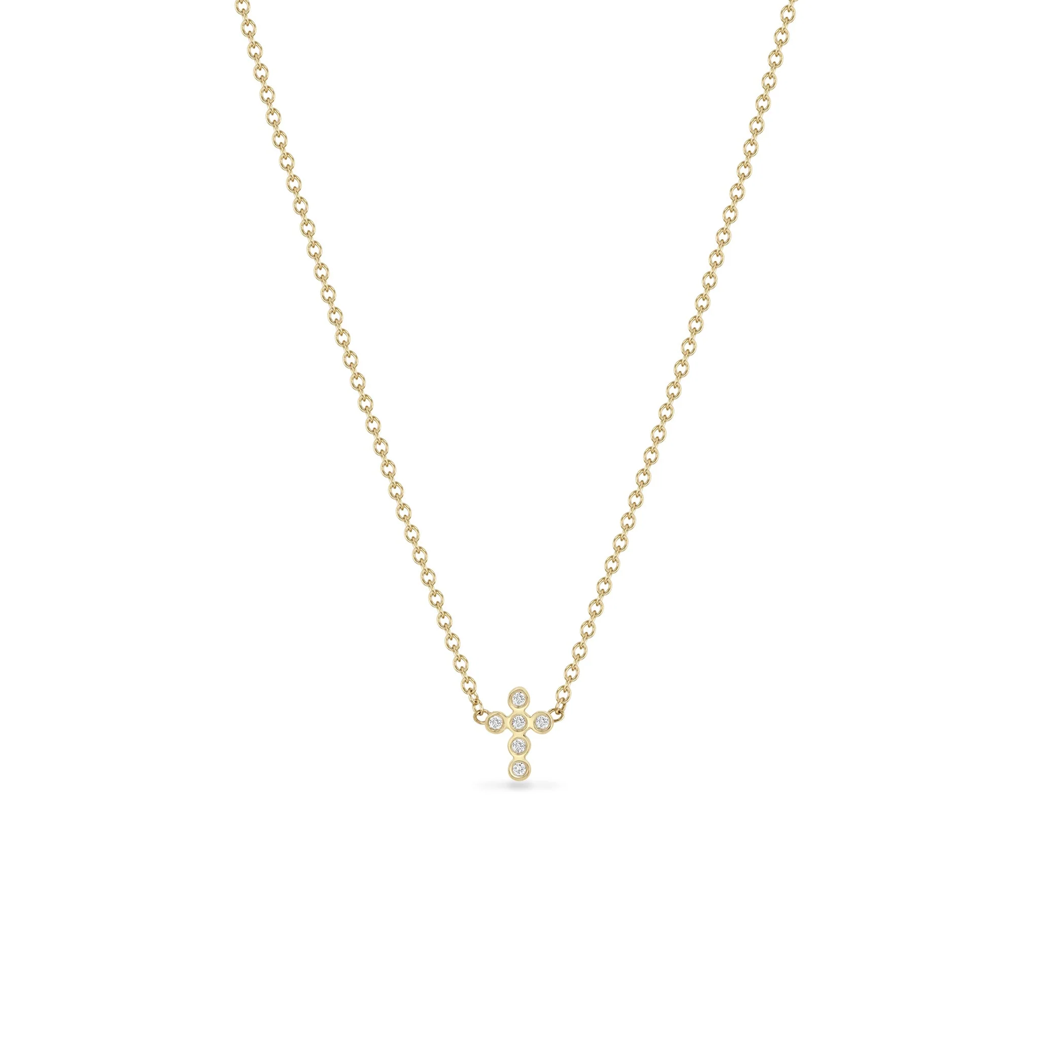 Zoë Chicco 14k Yellow Gold Diamond Cross Stud Necklace