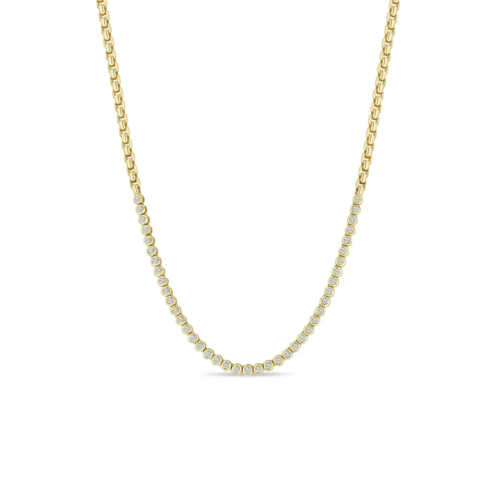 Zoë Chicco 14k Gold Medium Box Chain with Bezel Set Diamond Necklace
