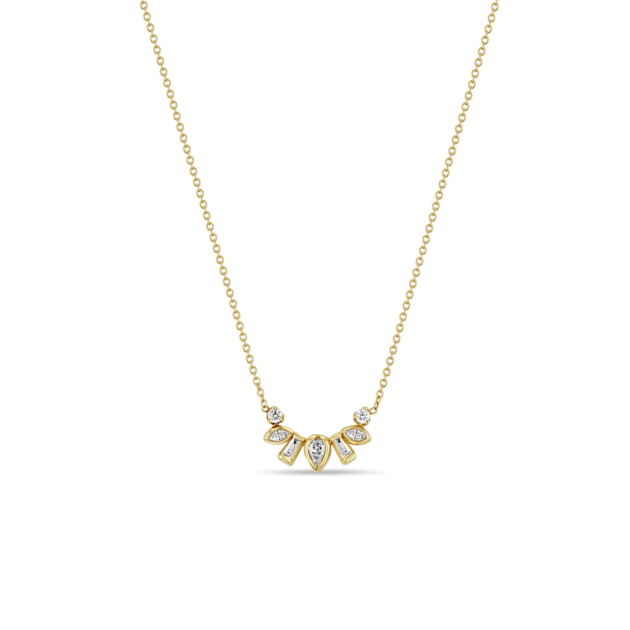 Zoë Chicco 14k Yellow Gold Mixed Diamond Curved Necklace