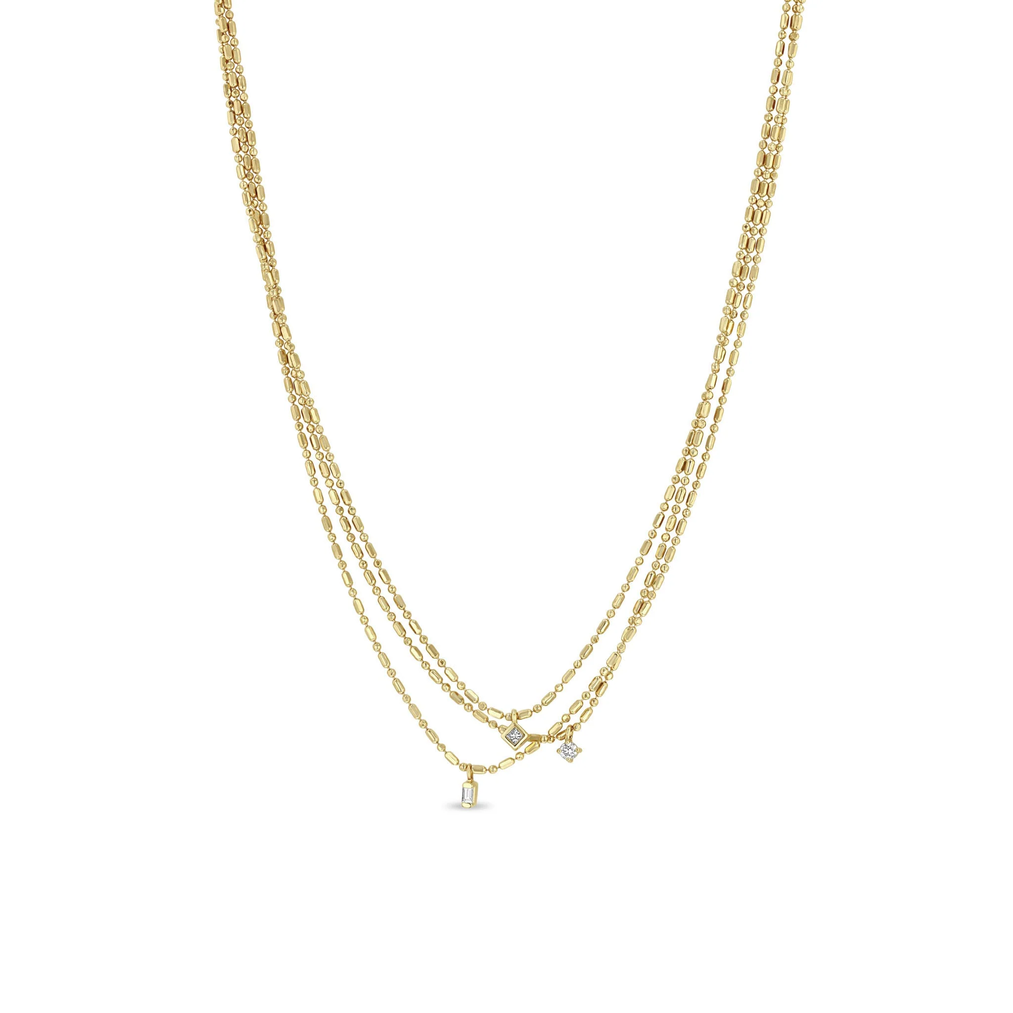 Zoë Chicco 14k Yellow Gold Three Strand Diamond Bead Necklace