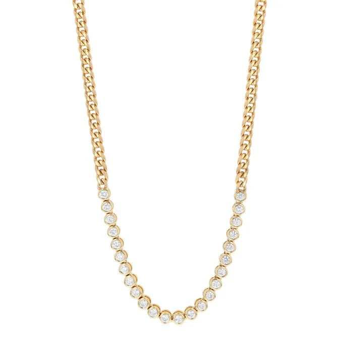 Zoë Chicco 14k Yellow Gold Diamond Bezel Tennis Segment Small Curb Chain Necklace - Image 2