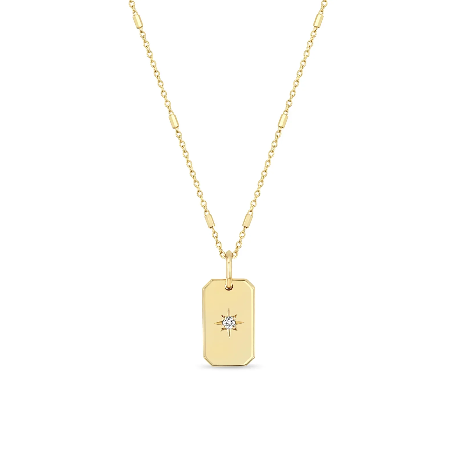 Zoë Chicco 14k Yellow Gold Zoe Chicco Diamond Star Dog Tag Necklace
